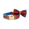collar bowknot Luxury Plaid Bowtie Dog Harness Leash Collar Set With Metal Buckles