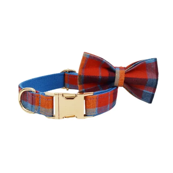 collar bowknot Luxury Plaid Bowtie Dog Harness Leash Collar Set With Metal Buckles
