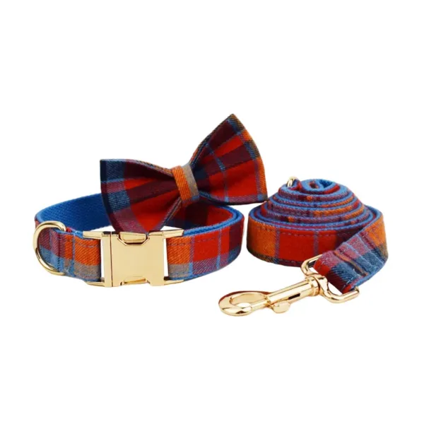 collar leash bowknot Luxury Plaid Bowtie Dog Harness Leash Collar Set With Metal Buckles