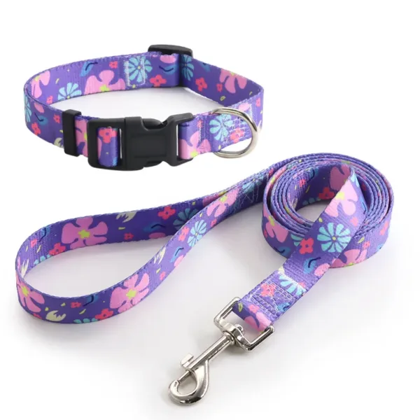 collar leash set 2 Flower Design Colorful Polyester Dog Collar