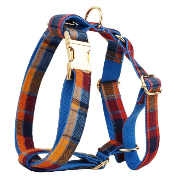 harness Luxury Plaid Bowtie Dog Harness Leash Collar Set With Metal Buckles